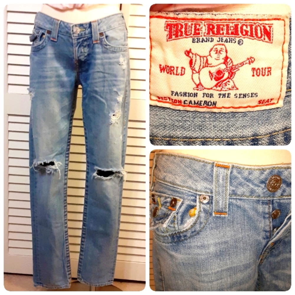 True Religion "Destroyed" Style with Orange & Yellow Stitching "Joey Jean"